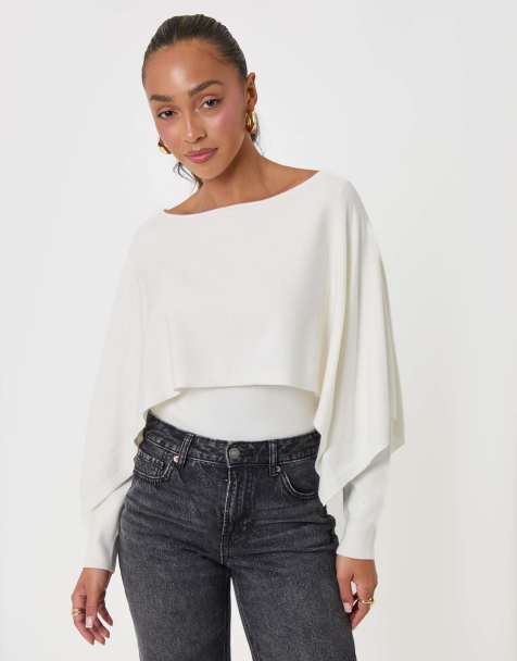 Threadbare Long sleeve cape top in ecru in ecru - view 1