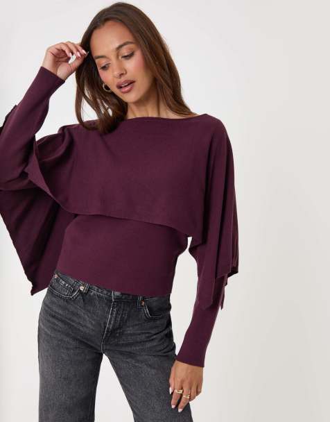 Threadbare Long sleeve cape top in plum in plum - view 1