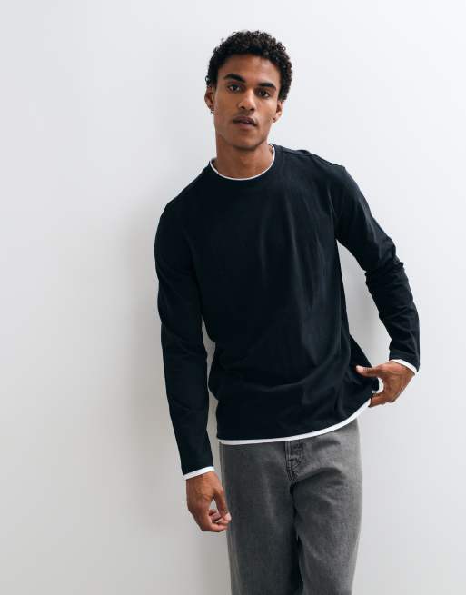 Threadbare long sleeve cotton relaxed fit T-shirt in black, 2 of 5