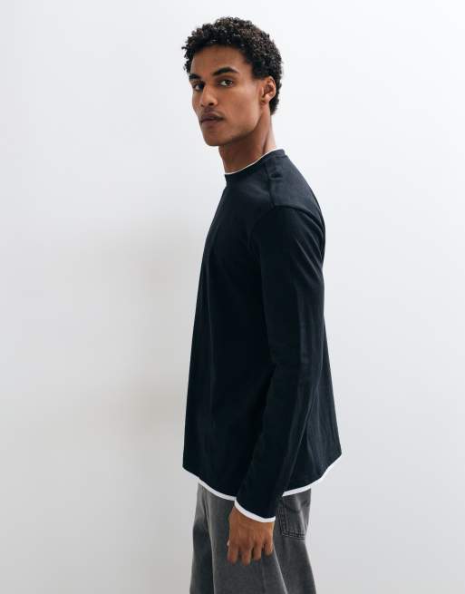 Threadbare long sleeve cotton relaxed fit T-shirt in black, 3 of 5