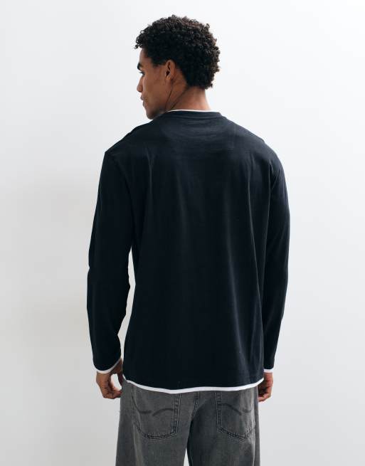 Threadbare long sleeve cotton relaxed fit T-shirt in black, 4 of 5