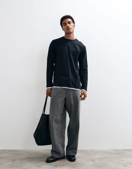 Threadbare long sleeve cotton relaxed fit T-shirt in black, 5 of 5