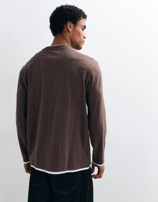 Threadbare long sleeve cotton relaxed fit T-shirt in chocolate brown, 2 of 5