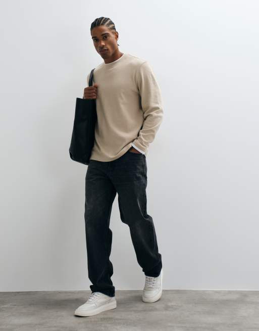 Threadbare long sleeve cotton T-shirt in stone, 2 of 5