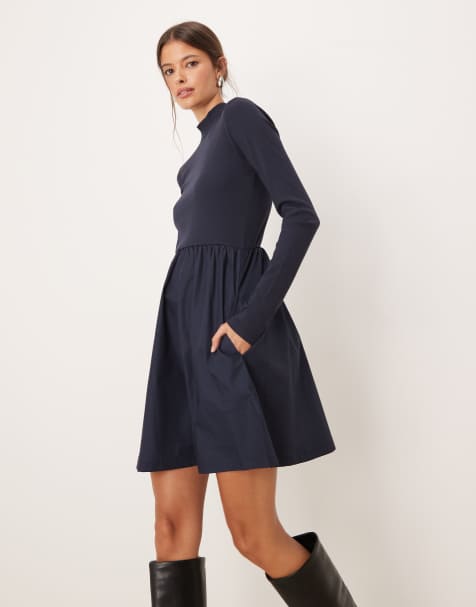 Threadbare long sleeve hybrid mini dress in navy - view 1