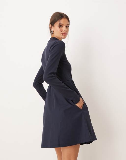 Threadbare long sleeve hybrid mini dress in navy, 4 of 4