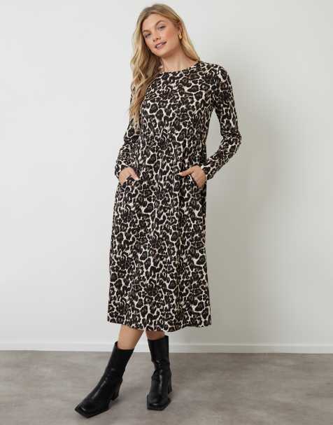 Threadbare Long sleeve jersey midi dress in brown - view 1