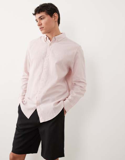 Threadbare long sleeve linen mix shirt in pale pink - view 1