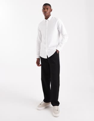 Threadbare Long Sleeve Oxford Shirt In White