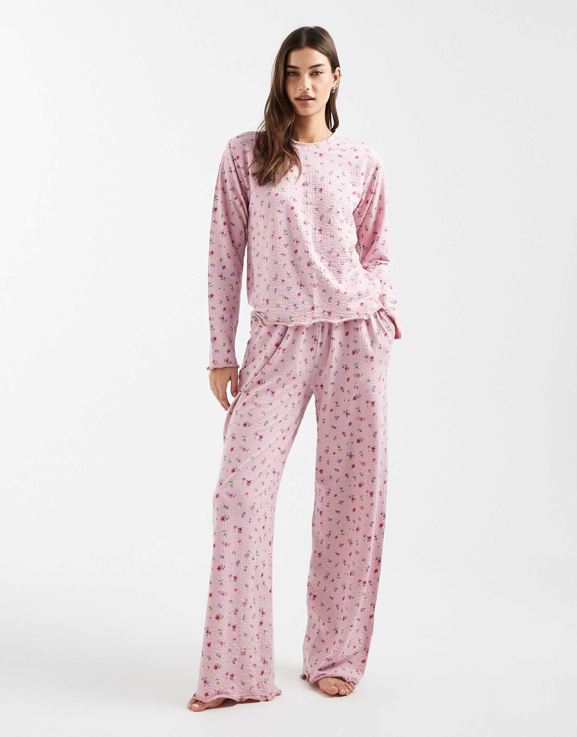 threadbare long sleeve pajama set with ditsy floral print in pink