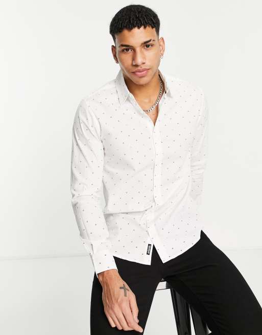 Threadbare long sleeve pattern shirt in white ASOS
