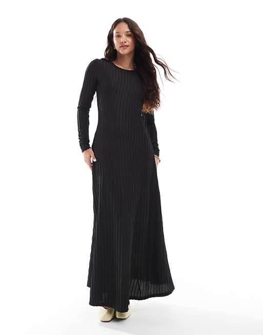 ribbed maxi dress long sleeve Valerie Knit (Black) Small The CLEONA Merino Ribbed Long Sleeve Maxi Dress is a timeless staple with a sculpted edge Women's Long Sleeve Rib-Knit Maxi