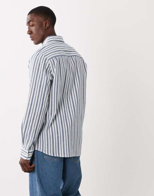Threadbare long sleeve shirt in white and blue stripes, 4 of 5
