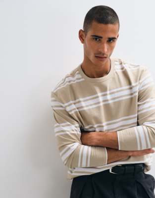 Threadbare Long Sleeve Stripe Tee In Neutral