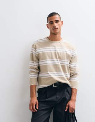 Threadbare Long Sleeve Stripe Tee In Neutral