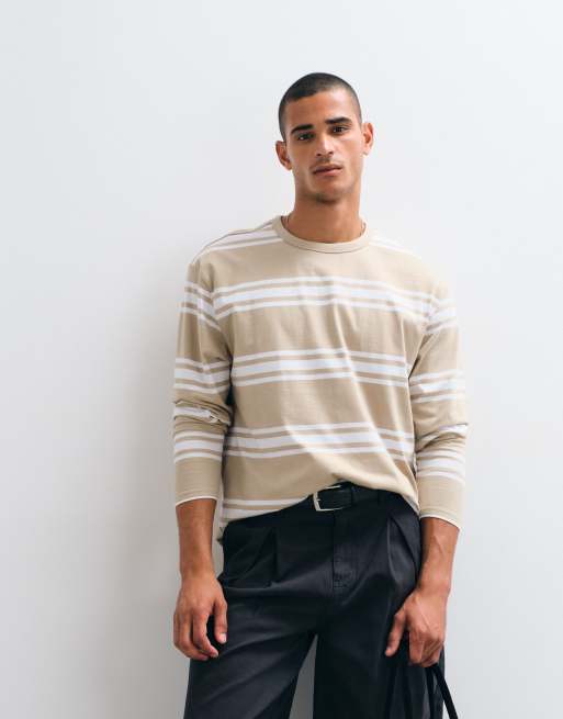 Threadbare long sleeve striped tee in beige and white, 2 of 5