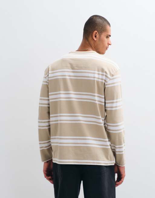 Threadbare long sleeve striped tee in beige and white, 5 of 5