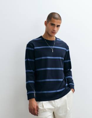 Threadbare Long Sleeve Striped Tee In Blue