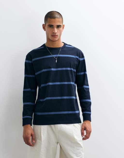 Threadbare long sleeve striped tee in blue and navy, 4 of 5