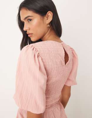 Threadbare Long Sleeve Textured Top With Shirring In Pink