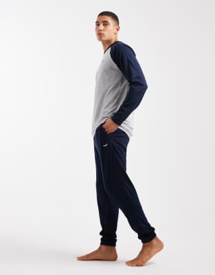 Threadbare Long Sleeve Top And Cuffed Pants Pajama Set In Blue