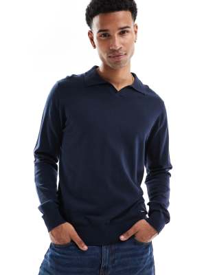 Threadbare Threadbare long sleeve trophy neck knitted top in navy