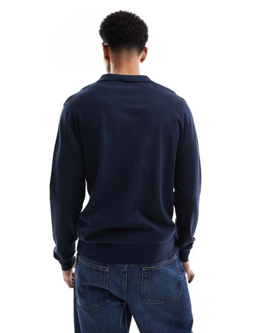 Threadbare long sleeve trophy neck knitted top in navy, 2 of 4