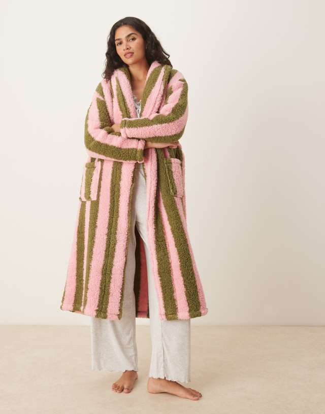 green and pink striped dressing gown Threadbare long stripe in premium white dress