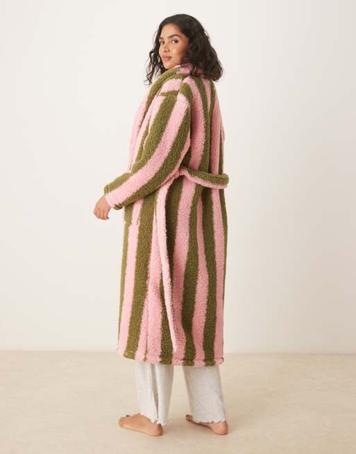 Threadbare long stripe dressing gown in green and pink, 4 of 4