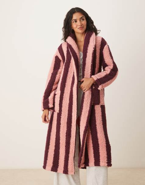 Threadbare long striped robe in burgundy and pink - view 1