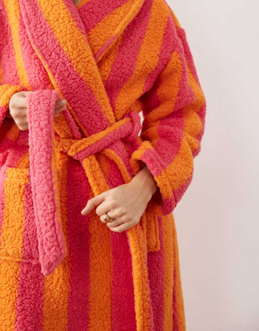 pink and orange striped dressing gown Threadbare long striped robe in orange and fuchsia