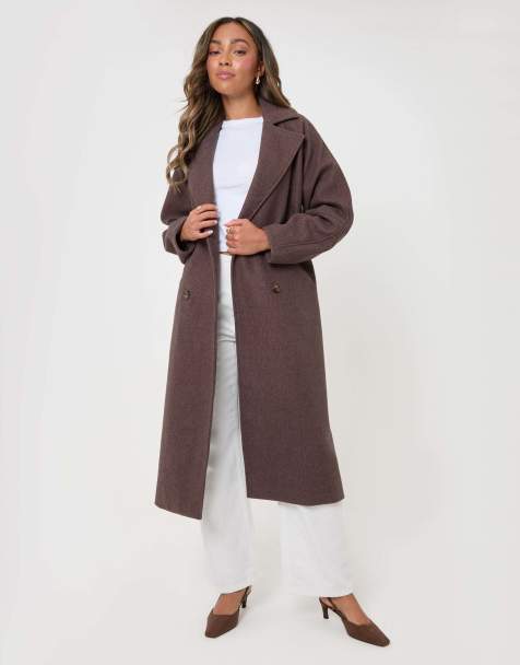 Threadbare Longline cocoon coat in chocolate brown - view 1