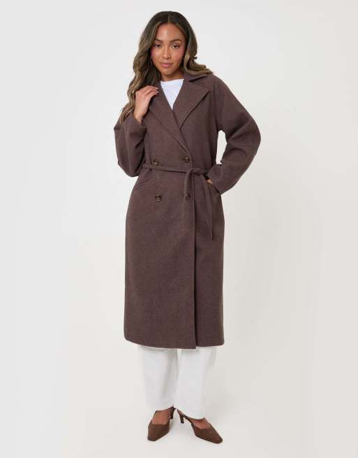 Threadbare Longline cocoon coat in chocolate brown, 3 of 4