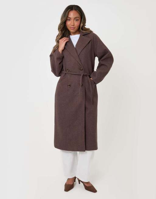 Threadbare Longline cocoon coat in chocolate brown, 5 of 5