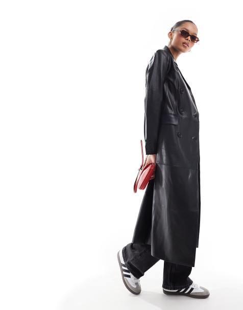 Threadbare longline faux leather coat in black - view 1