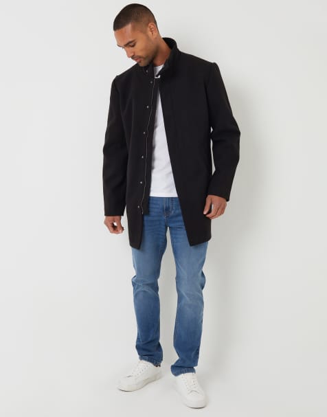Threadbare Longline faux wool funnel neck coat in black - view 1