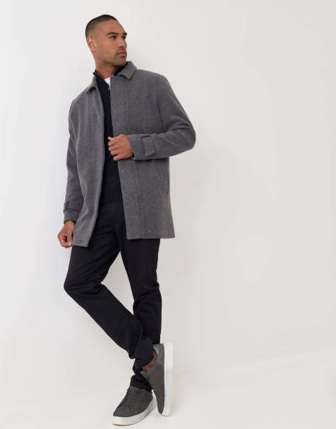 Threadbare Longline funnel neck coat in charcoal - view 1