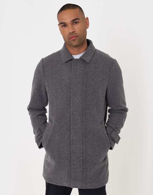 Threadbare Longline funnel neck coat in charcoal, 2 of 5