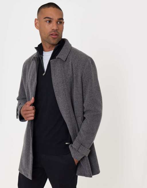 Threadbare Longline funnel neck coat in charcoal, 5 of 5