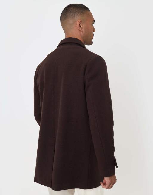 Threadbare Longline funnel neck coat in chocolate brown, 3 of 5