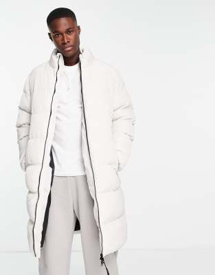 Threadbare longline funnel neck padded coat in stone - ASOS Price Checker
