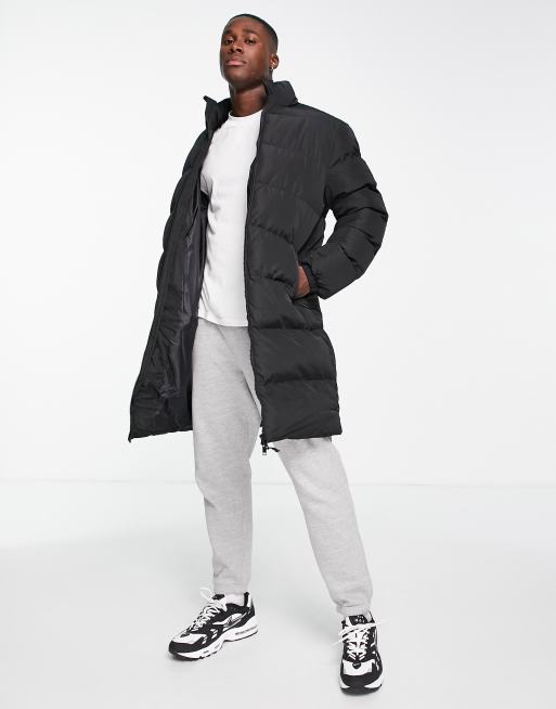 Black longline cheap puffer jacket mens