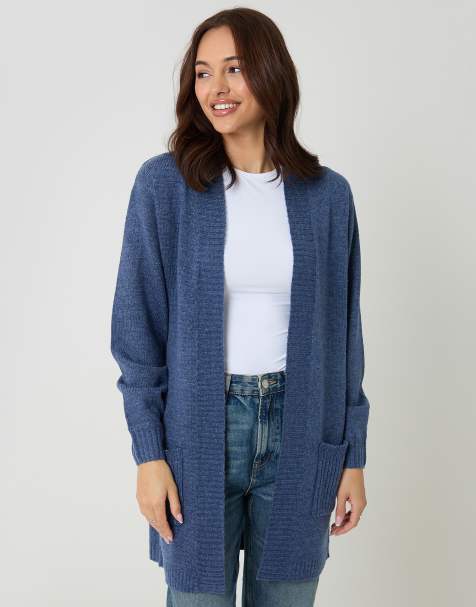 Threadbare Longline knitted open cardigan in blue