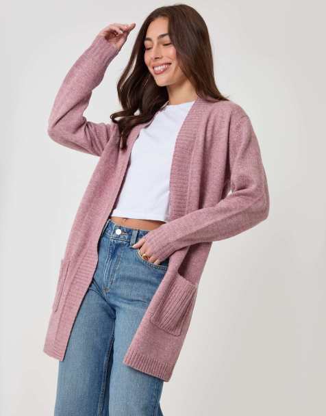 Threadbare Longline knitted open cardigan in pink - view 1