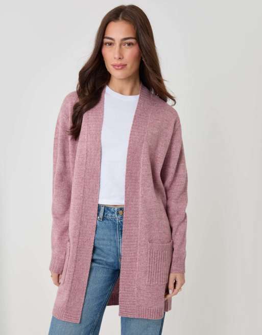 Threadbare Longline knitted open cardigan in pink, 3 of 5