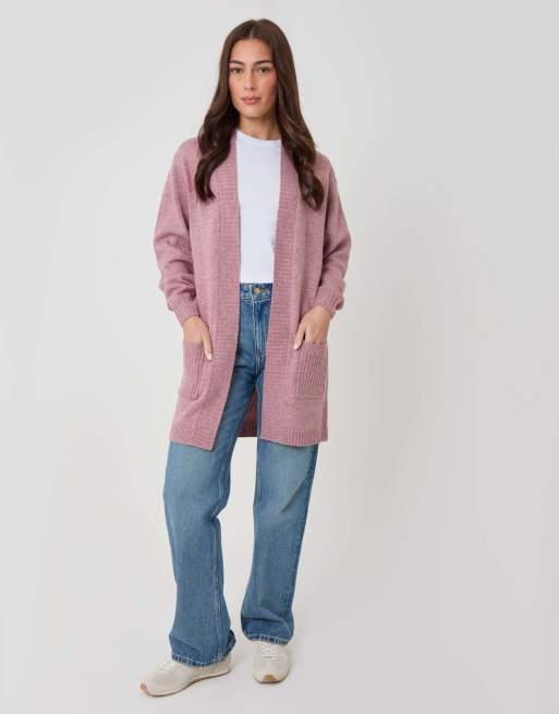 Threadbare Longline knitted open cardigan in pink, 4 of 5