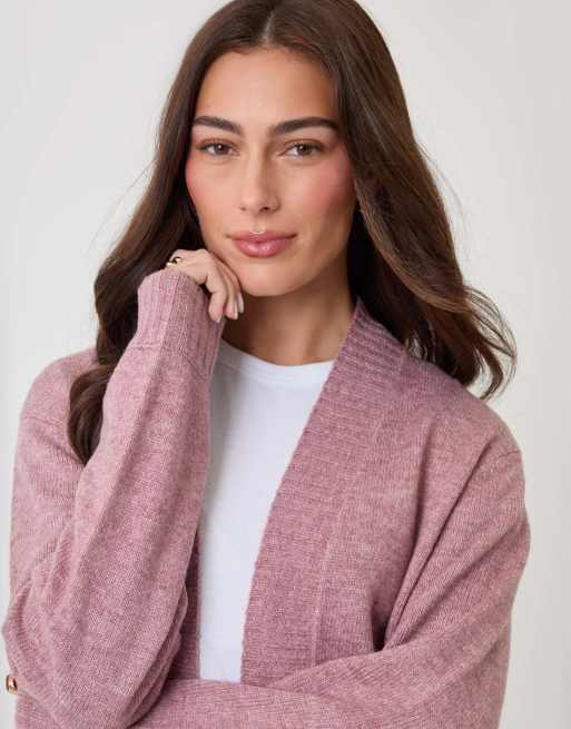 Threadbare Longline knitted open cardigan in pink, 5 of 5