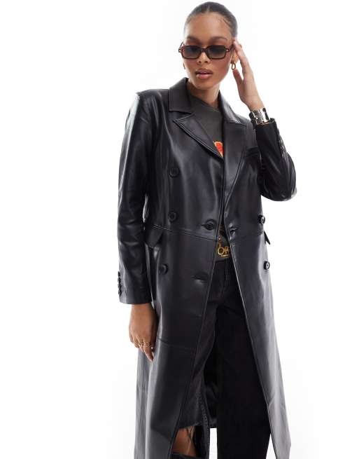 Threadbare – Longline-Mantel aus Kunstleder in Schwarz ASOS