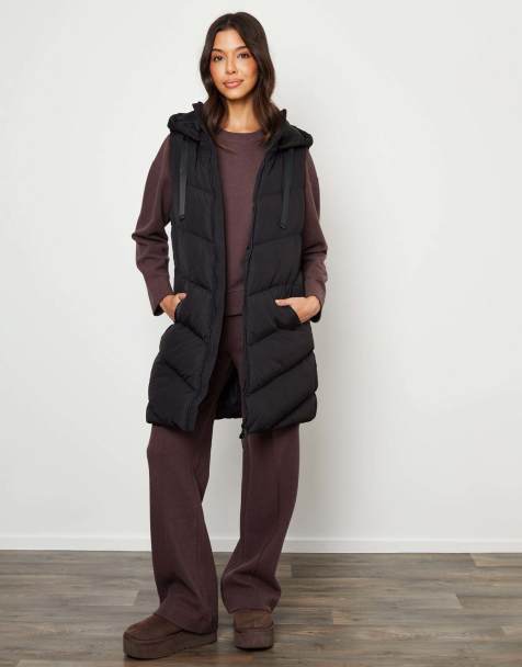 Threadbare Longline padded gilet in black in black - view 1