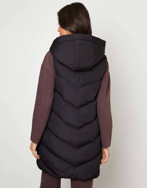 Threadbare Longline padded gilet in black in black, 3 of 7